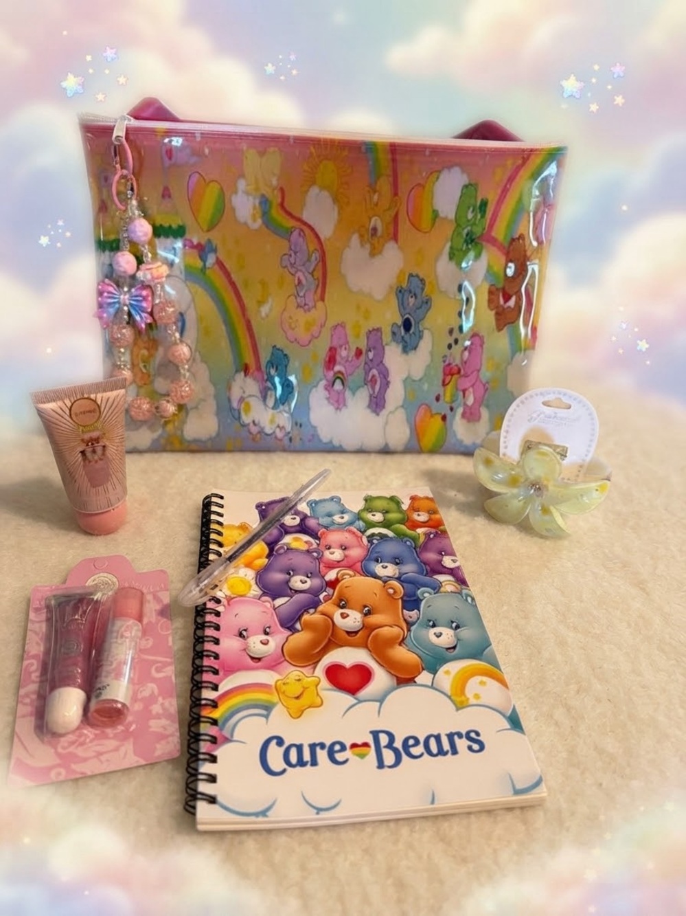 Care Bears Pink Rainbow Cosmetic Pouch with Matching Notebook